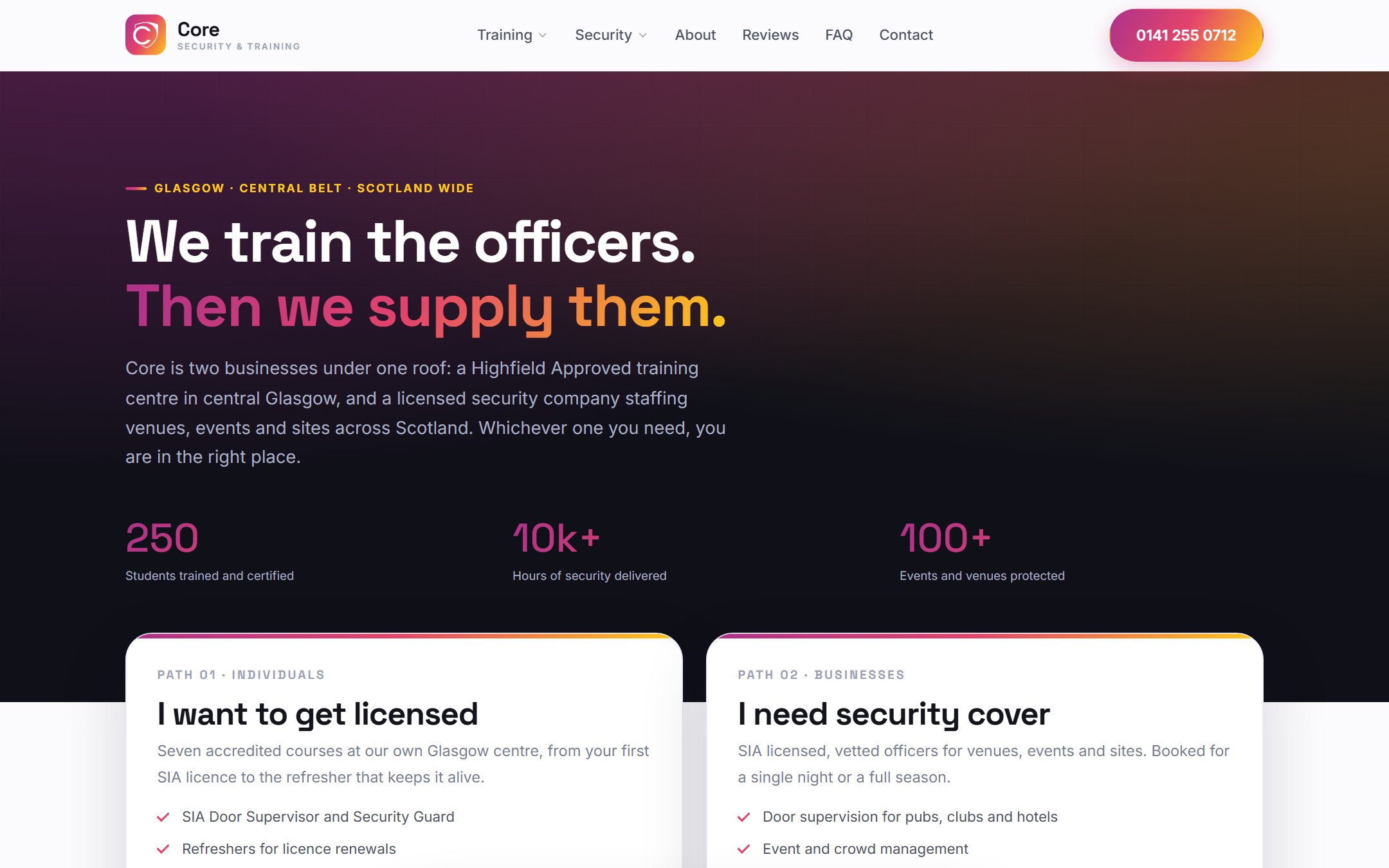 Core Security and Training website